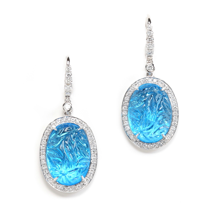 Oval Drop Carved Blue Topaz Earrings