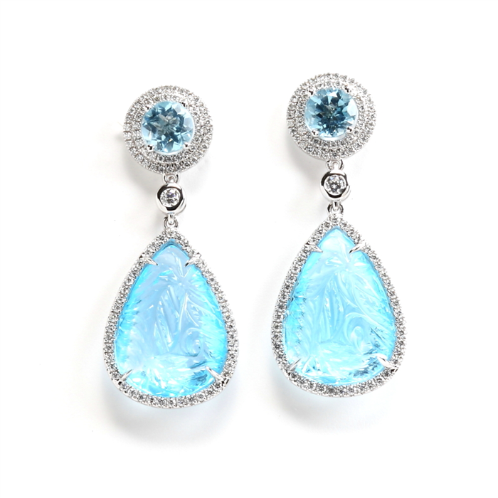 drop carved blue topaz earrings