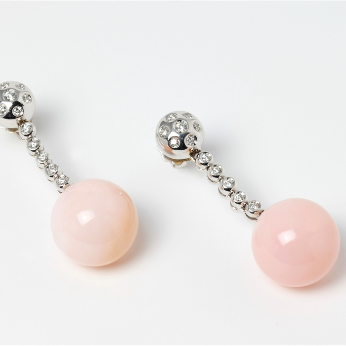 Pink Coral & Diamond Ball earrings