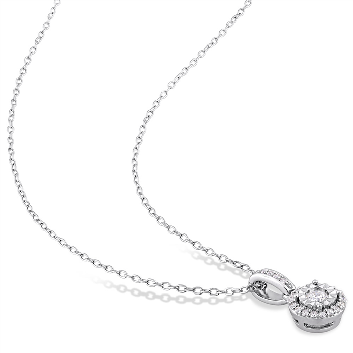 0.20CTW Diamond Halo Sterling Silver Necklace