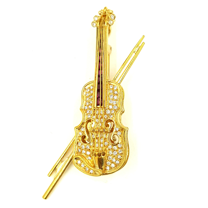 Large Golden Violin Brooch