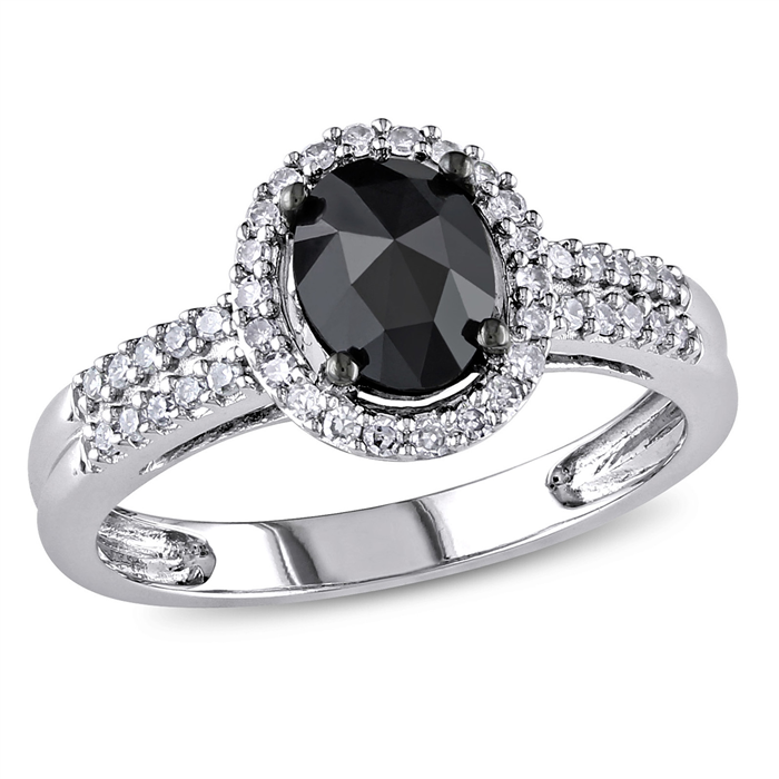 Black and White Oval Halo Ring 