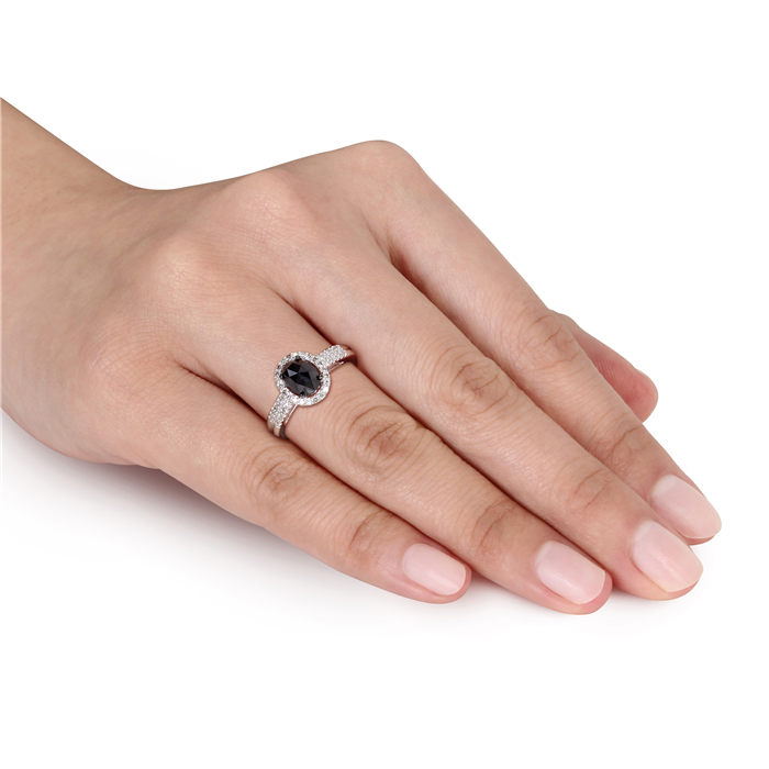 Black and White Oval Halo Ring 